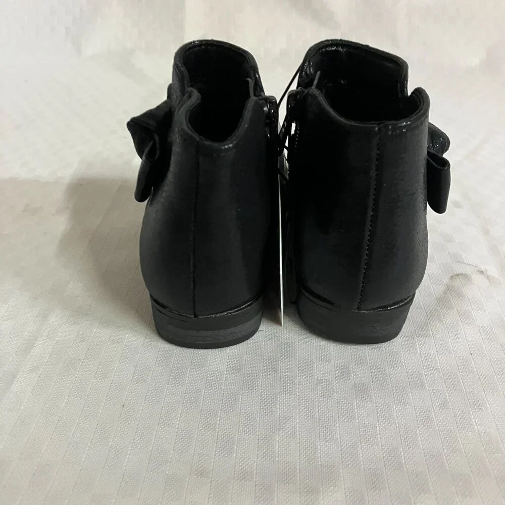 Cat & Jack Toddler Girl 6 Black Leather Bow-Detailed Side Zip Sammi Shimmer Boot